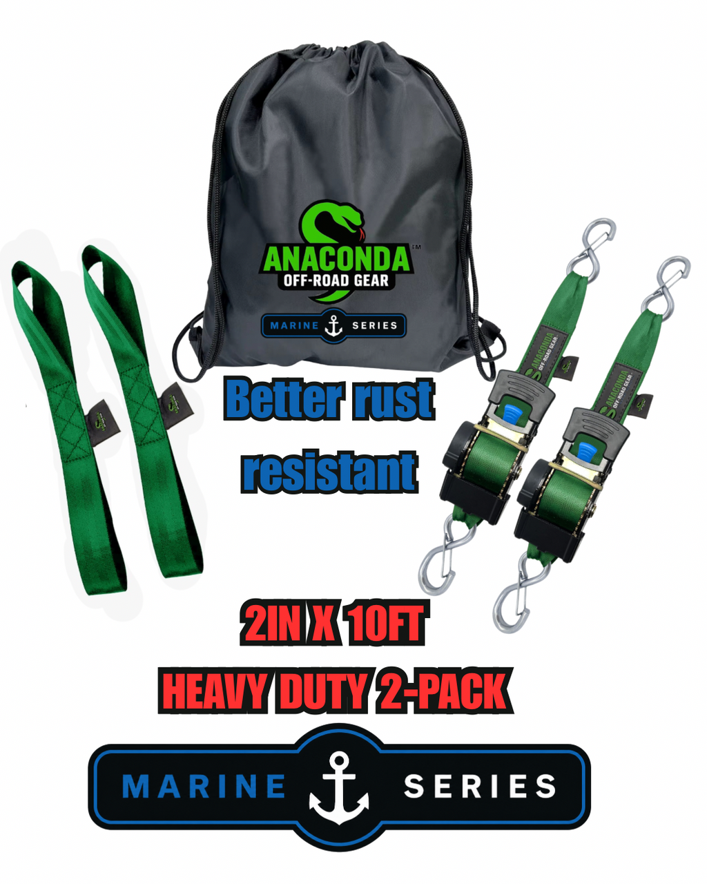 ANACONDA SMARTLOCK STRAPS 2IN X 10FT HD (MARINE SERIES) 2-PACK ,  ألإصدار البحري, طقم من 2