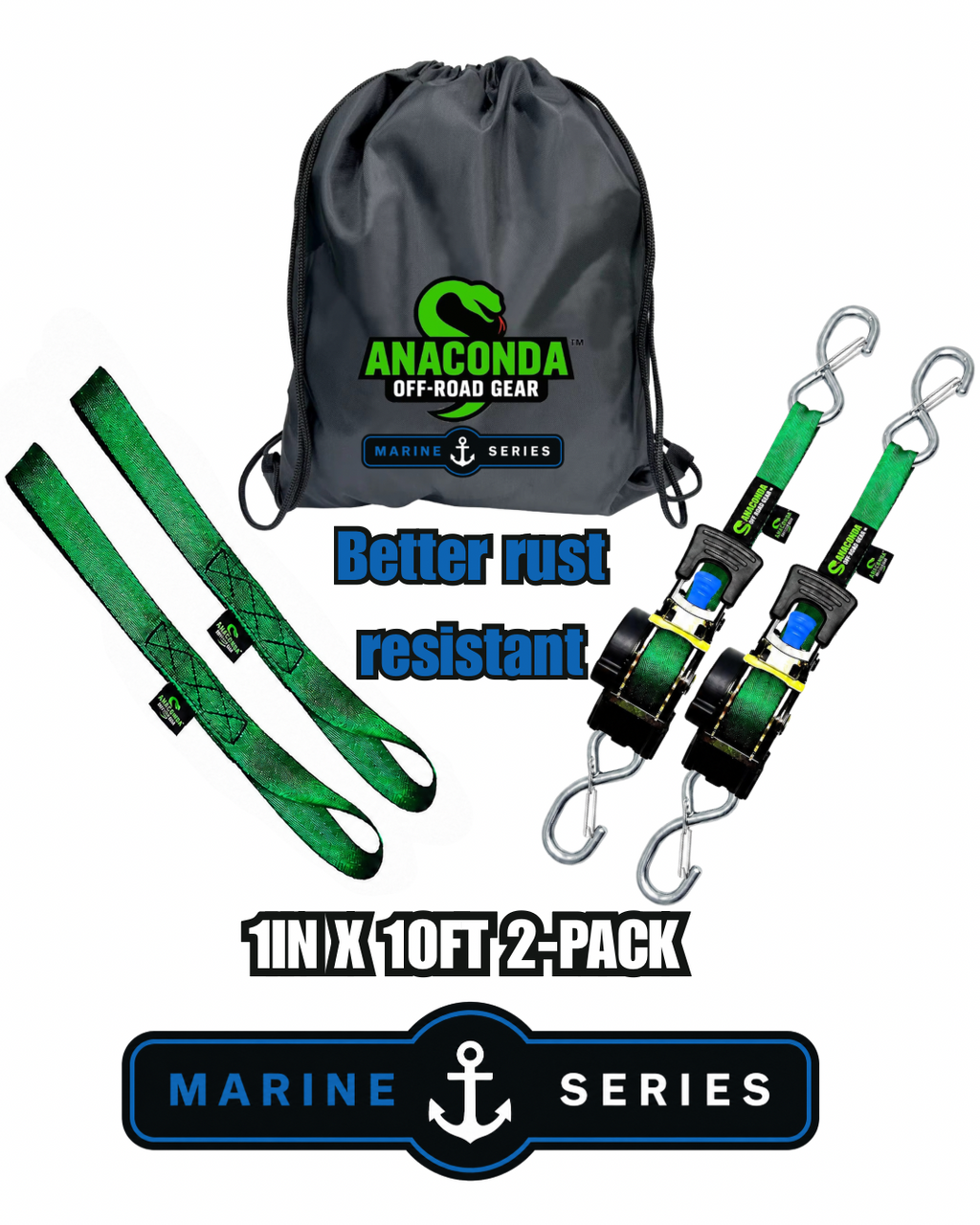 ANACONDA SMARTLOCK STRAPS (MARINE SERIES) 1IN x 10FT 2-PACK ,     ألإصدار البحري, طقم من 2