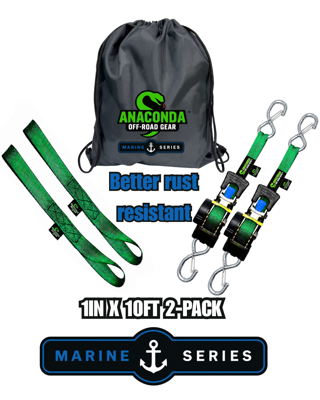 ANACONDA SMARTLOCK STRAPS (MARINE SERIES) 1IN x 10FT 2-PACK ,     ألإصدار البحري, طقم من 2